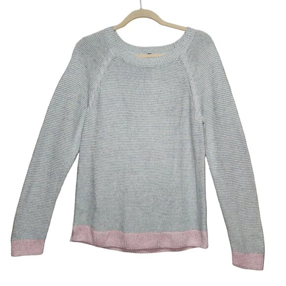 Talbots Womens Cotton And Linen‎ Light Blue Sweater With Pink Trim  Size M - Picture 9 of 11